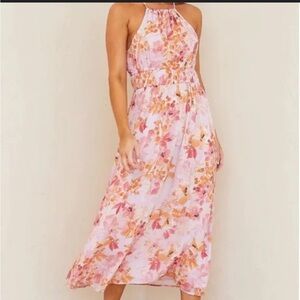 Bella Dahl Sleeveless Elastic Waist Midi Dress Halter Top Fiesta Floral NWT